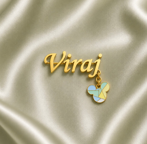 Personalized Silver Brooch with Mickey Charm