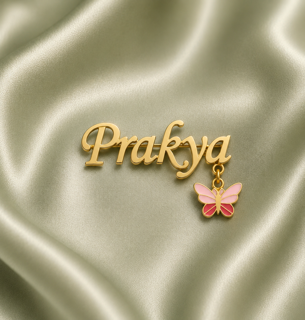 Personalized Silver Brooch with Butterfly Charm